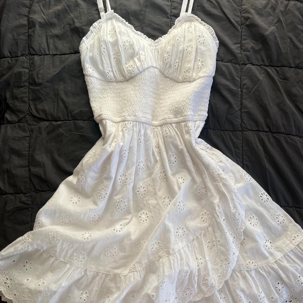 Hollister White Eyelet Smocked Midi Dress